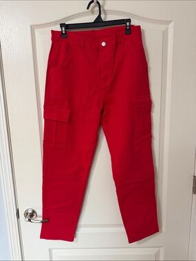 High-Waist Red Cargo Pants for Women